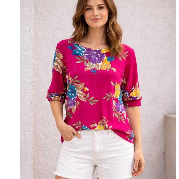 Lauren Ralph Lauren Tops - Lauren Ralph Lauren size 1X Fuscia Floral T-Shirt
